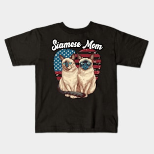 Cat Mom 4th of July Siamese Cat Heart Kids T-Shirt